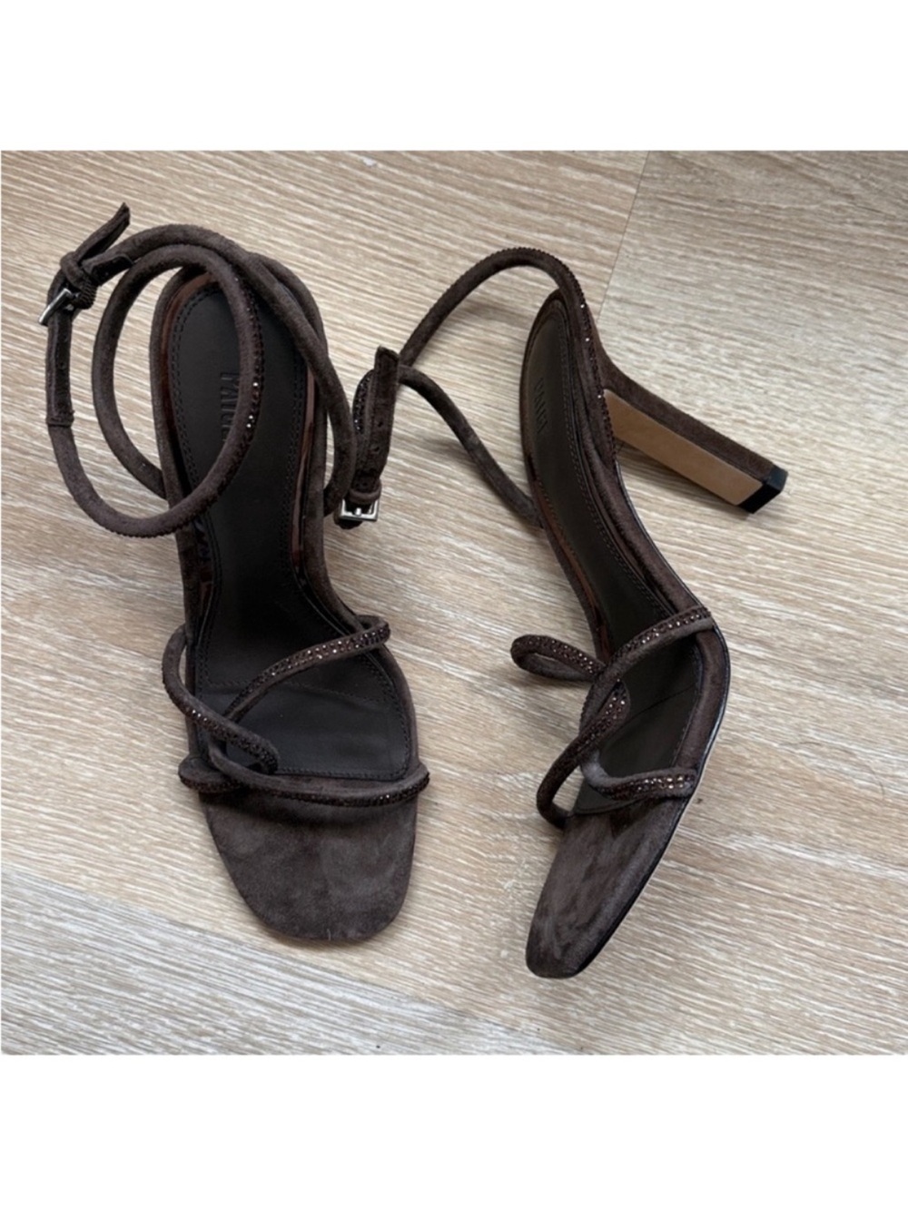 PAIGE Dark Brown Suede Strappy Heeled Sandals